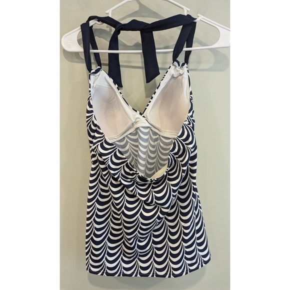 Lands' End Blue White Scalloped Tankini Halter Top Size 6L - Picture 2 of 3